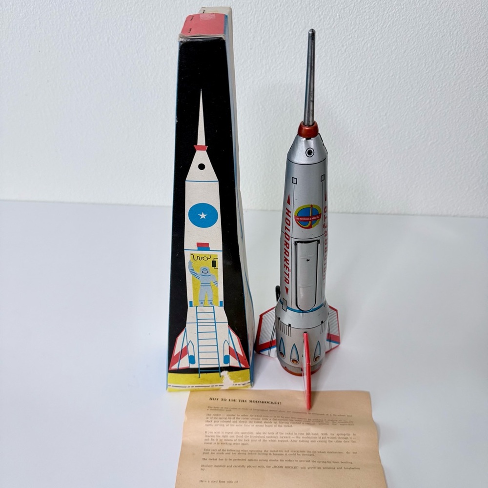 Vintage Lemezáru Gyár Tin Moon Rocket - Made in Hungary - "Holdrakéta"-In OG Box